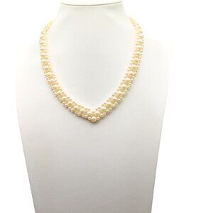 Vintage Faux Champagne Pearl Crocheted Necklace